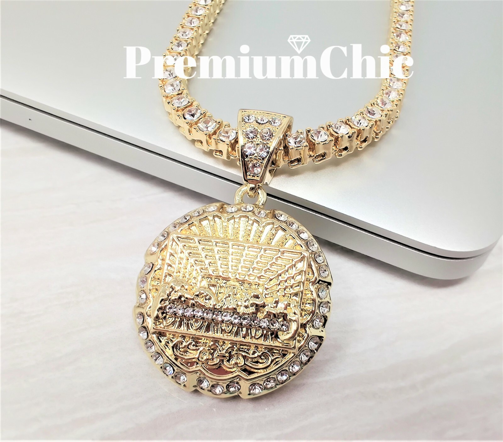 Last Supper Pendant & ICED Tennis Chain Choker Plated Mens Hip Hop CZ Jewelry