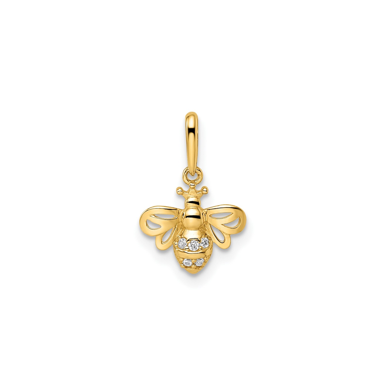 14k Yellow Gold Bee Pendant Diamond Honeybee Charm Fine Jewelry for Women