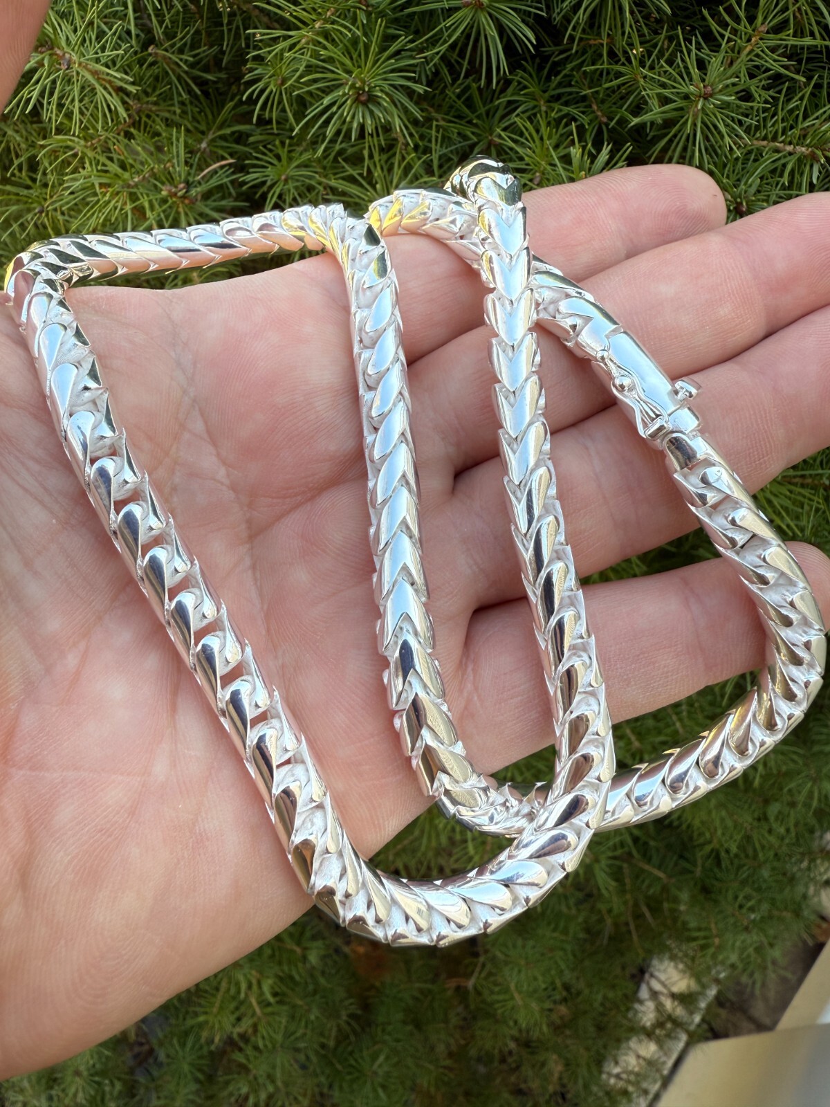 Real Solid 925 Silver Round Franco Chain 5-7mm Necklace Handmade W. Box Clasp