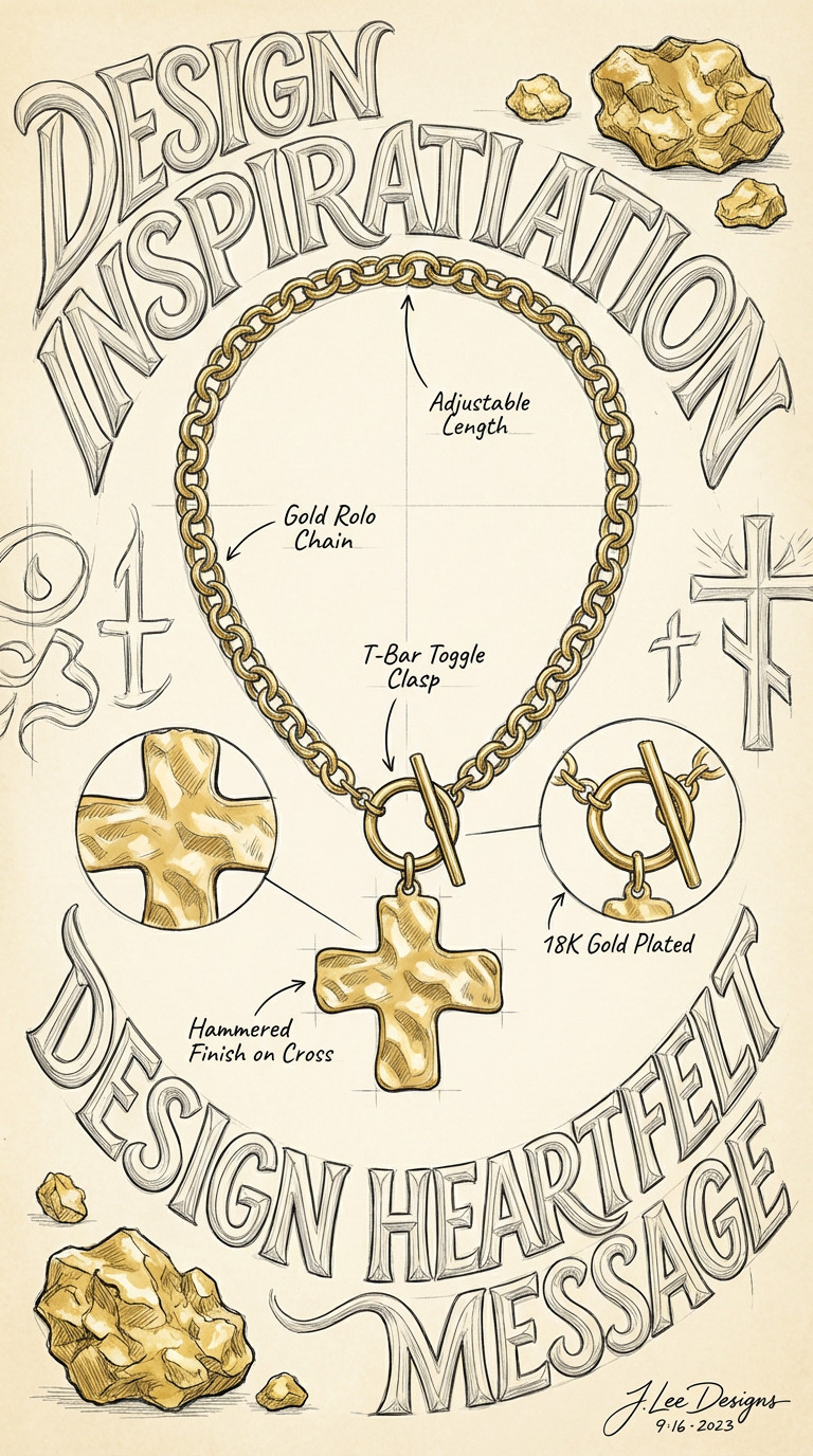 1pc Minimalist Fashionable Gold Hammered Thick Cross Pendant Necklace