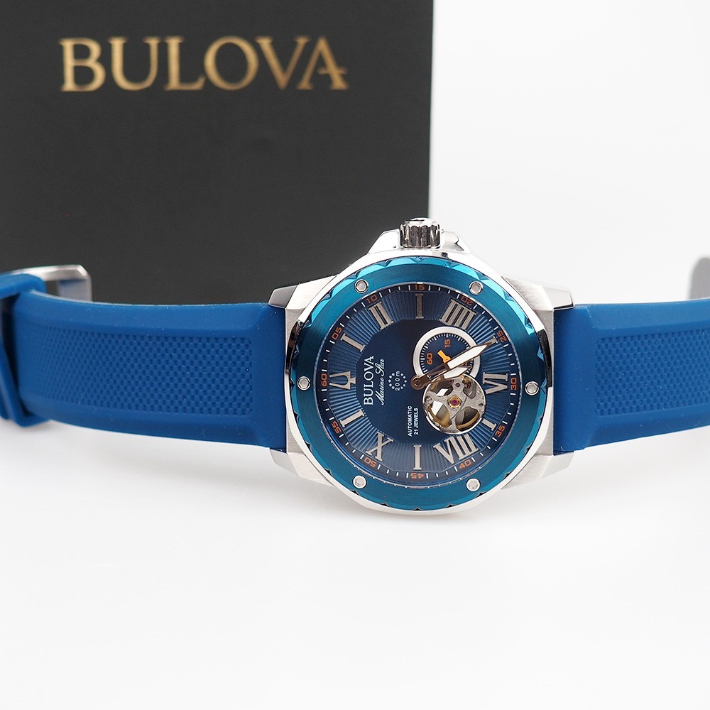 Bulova 98A303 Marine Star Blue Dial Rubber Strap Men’s Automatic Watch 44 mm