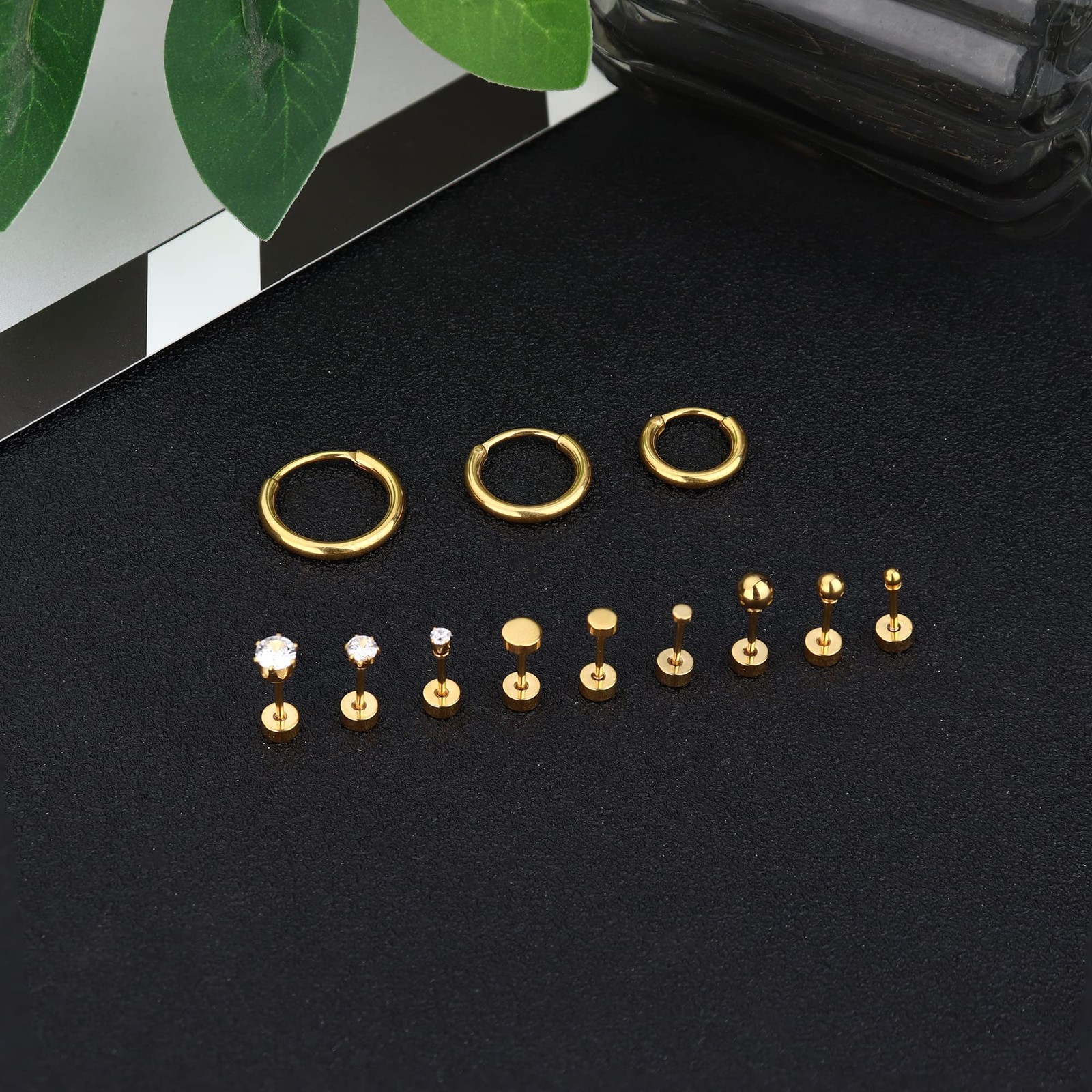 FASACCO Small Tiny Stud Flat Back 20G (0.8MM) and 18G (1MM), gold tone