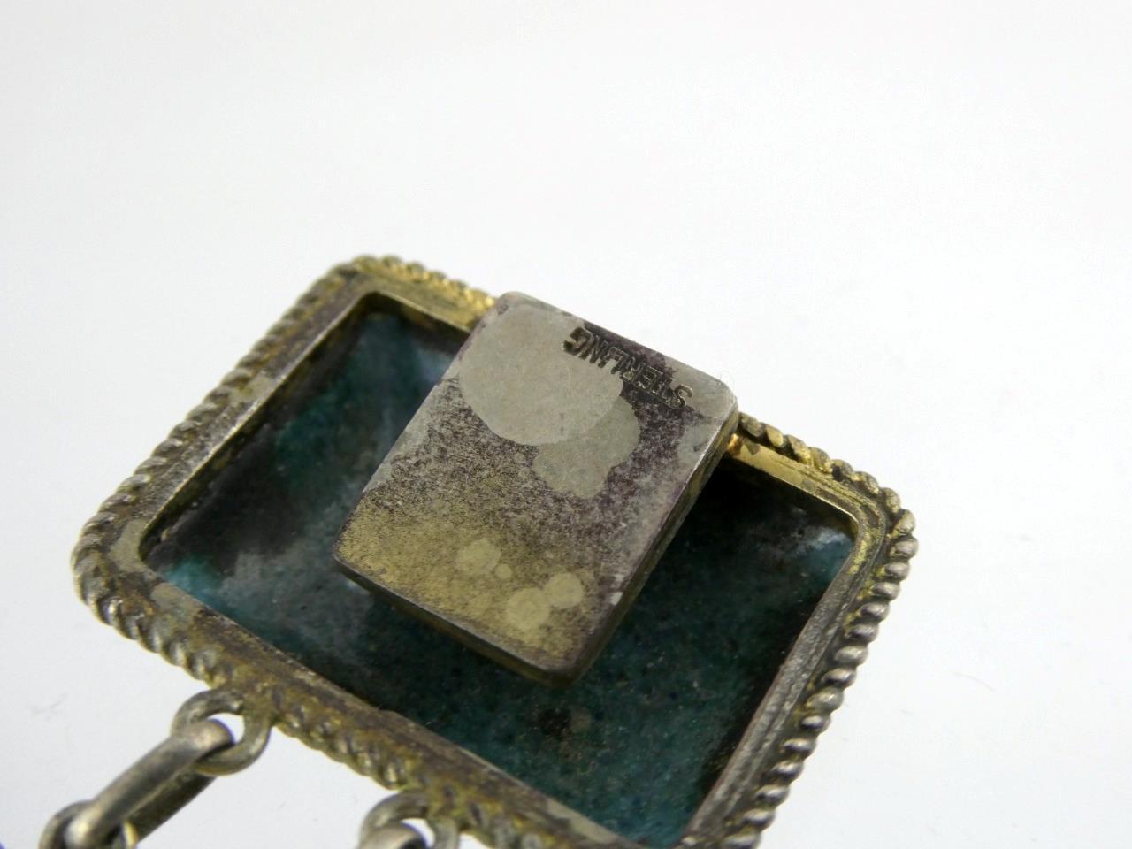 Vintage Sterling Silver Enameled Porcelain Panel Bracelet Bird Designs 6 7/8 In
