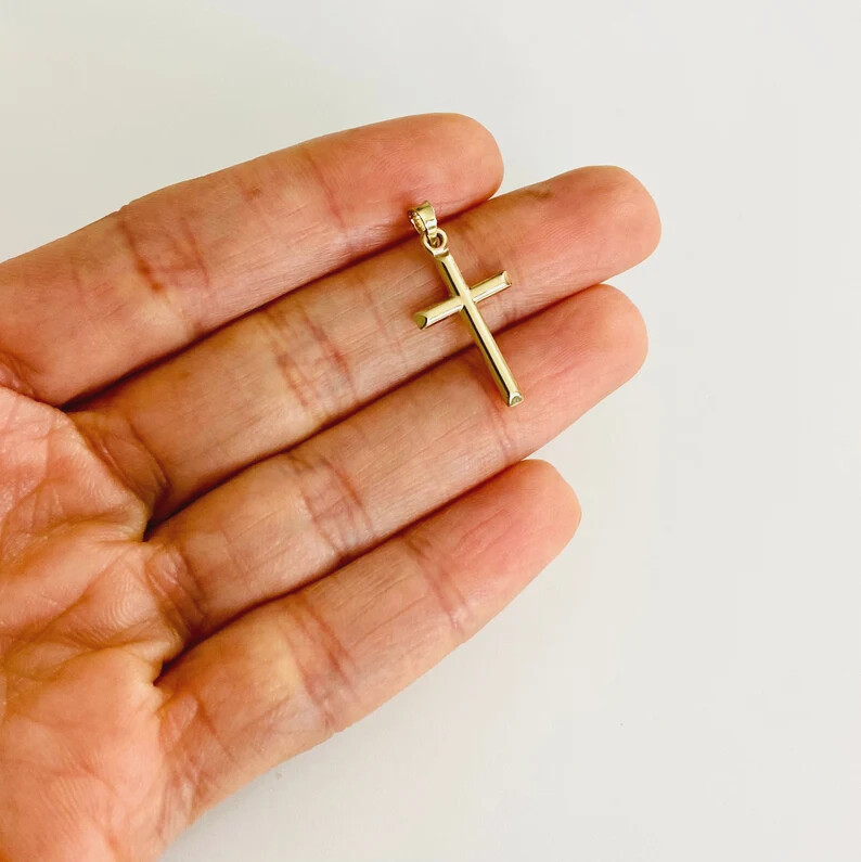 10K Real Gold Cross Pendant, 19mm/0.74 Inches Small 10k Gold Cross Charm- C1344