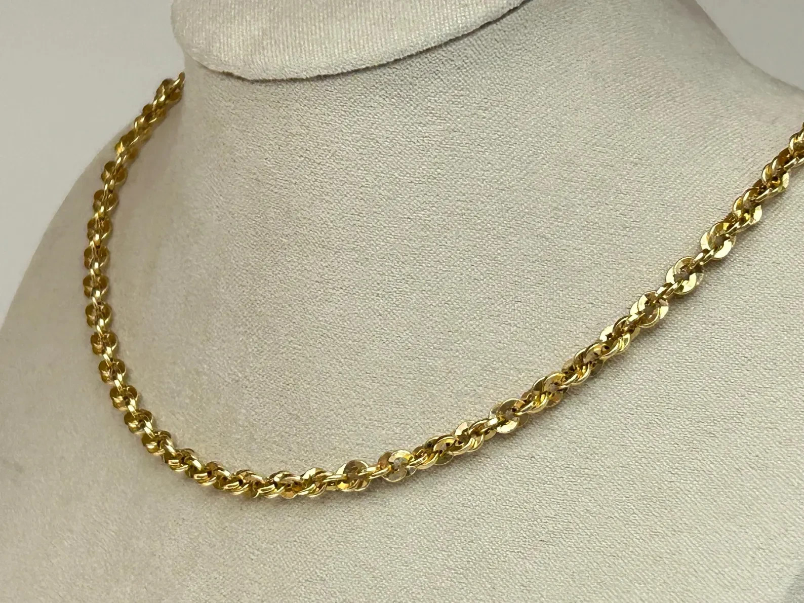 Japanese K18 Polished Double Twist Chain Necklace Solid 18K Gold Collar Necklace