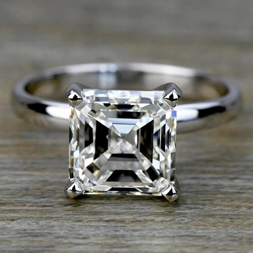RARE 3.00 Ct Certified White Diamond Asscher Cut Solitaire Ring 925 Silver