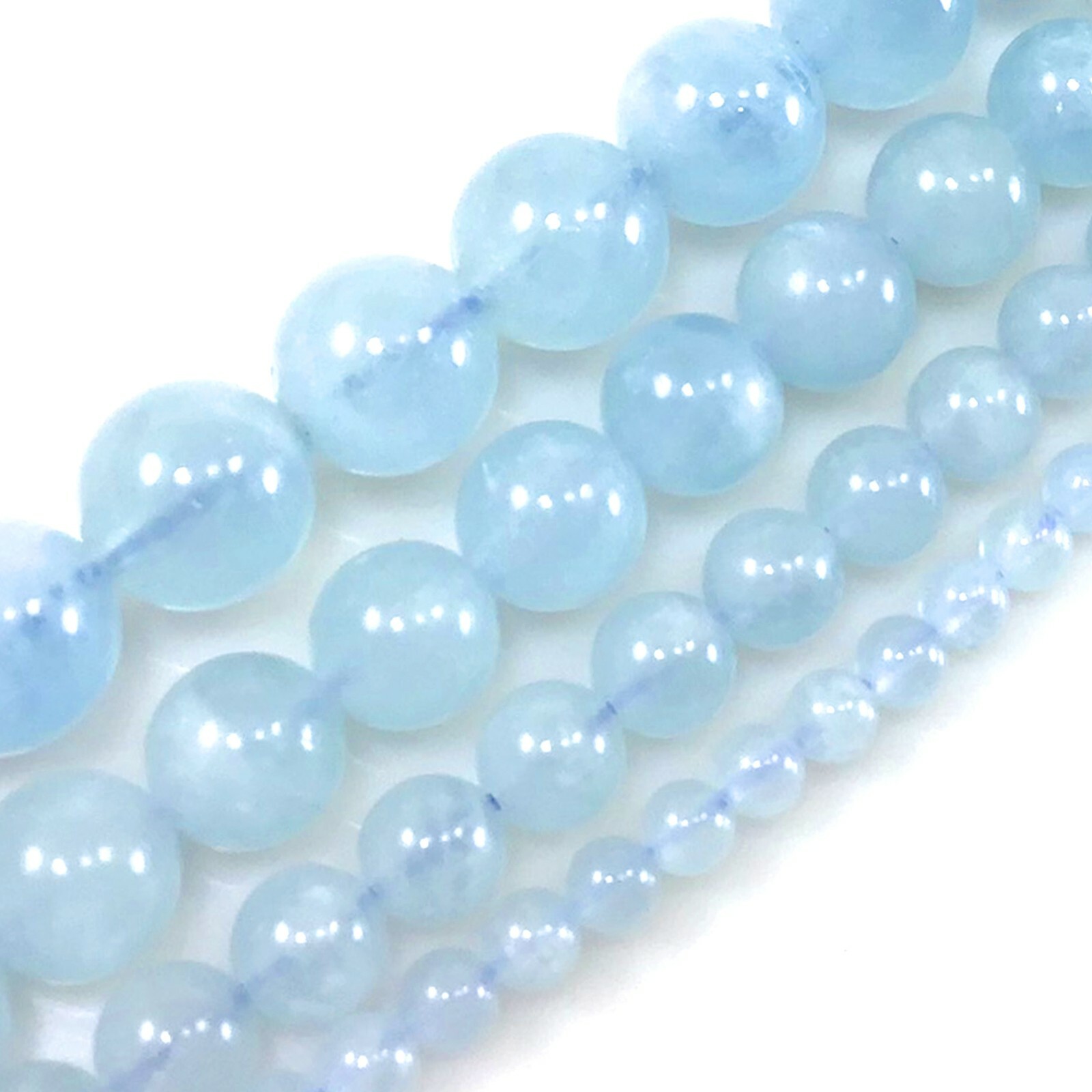 Nature Blue Aquamarine Smooth Round Loose Bead 15″ strand Jewelry Making