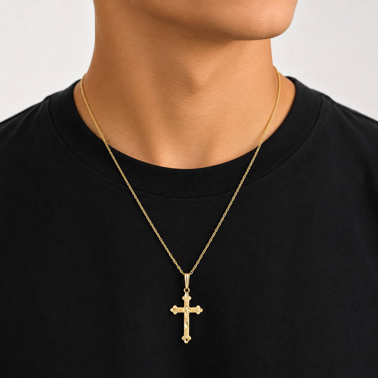 Solid 1/20 14K Yellow Gold Real Gothic Cross Catholic Religious Pendant Crucifix