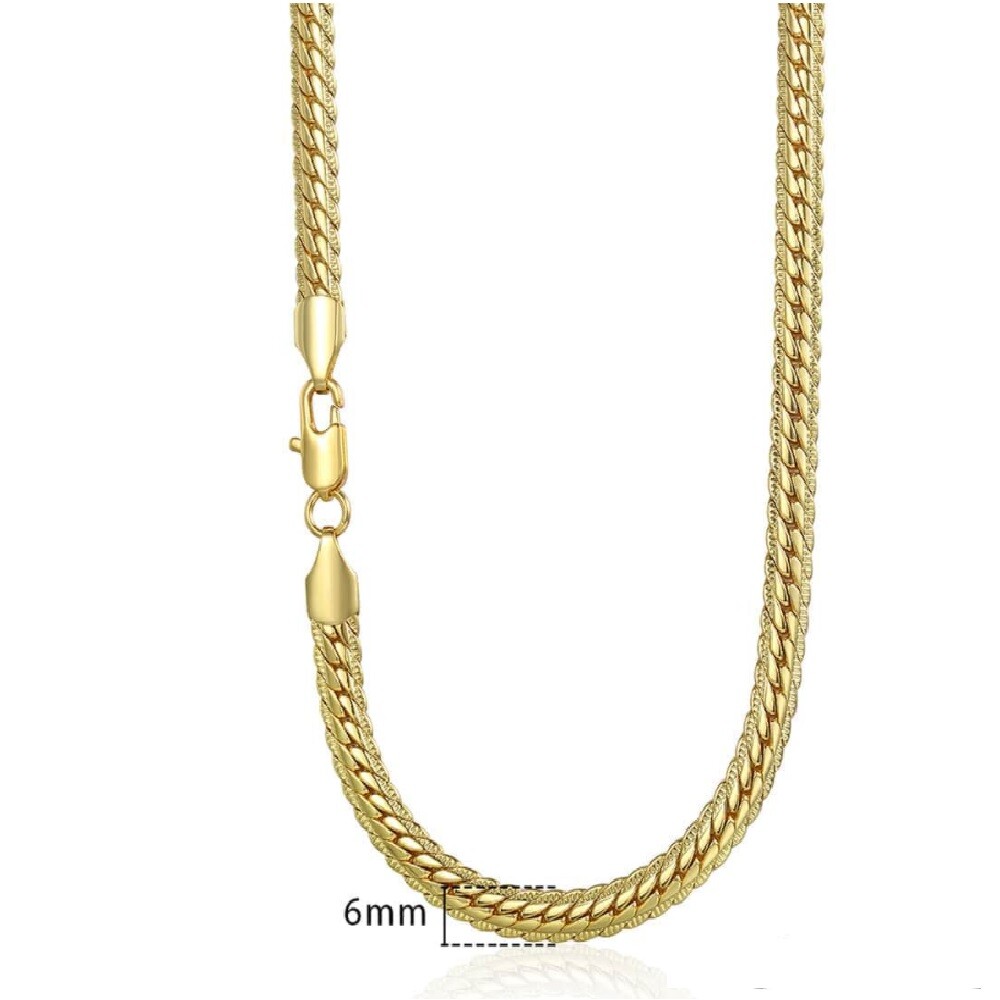18K Gold Vermeil Tarnish-Resist 6mm Italian Snake Curb Link Chain Necklace B809G