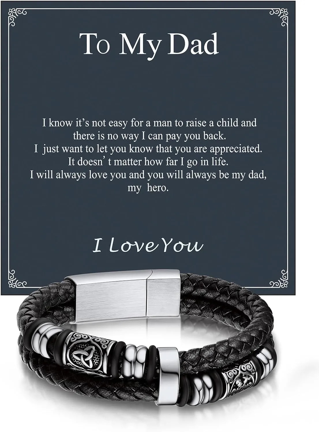 Men Black Double Wax Rope Bracelet Waterproof Stainless Steel Celtic Knot 7 9…