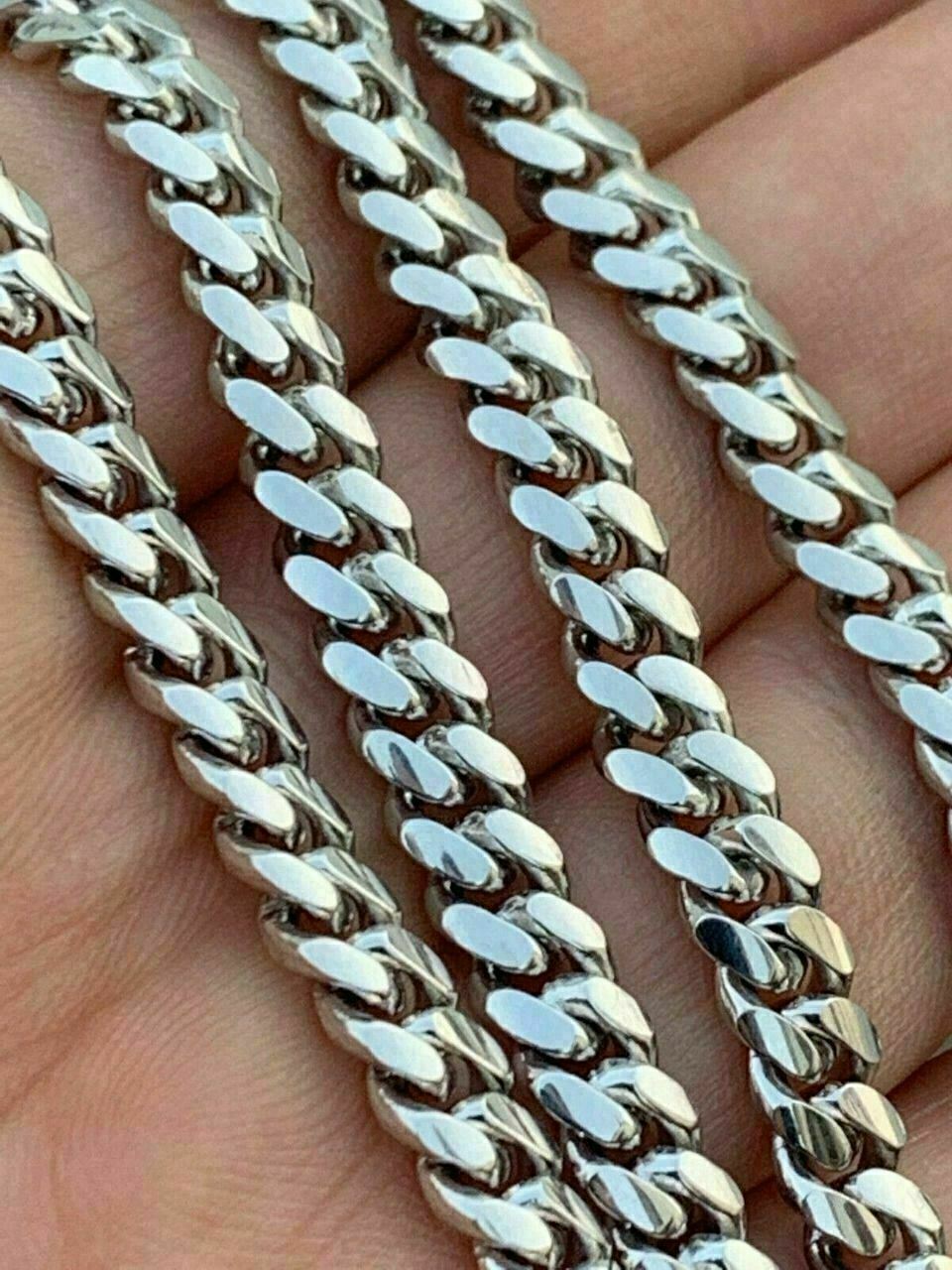 Mens Miami Cuban Link Chain Real Solid 925 Sterling Silver Box Lock Necklace 5mm