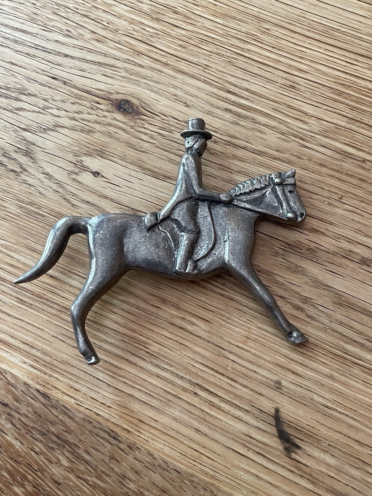 Axcess Vintage English Pewter Great Britain Signed Horse Rider Brooch 80s 3”