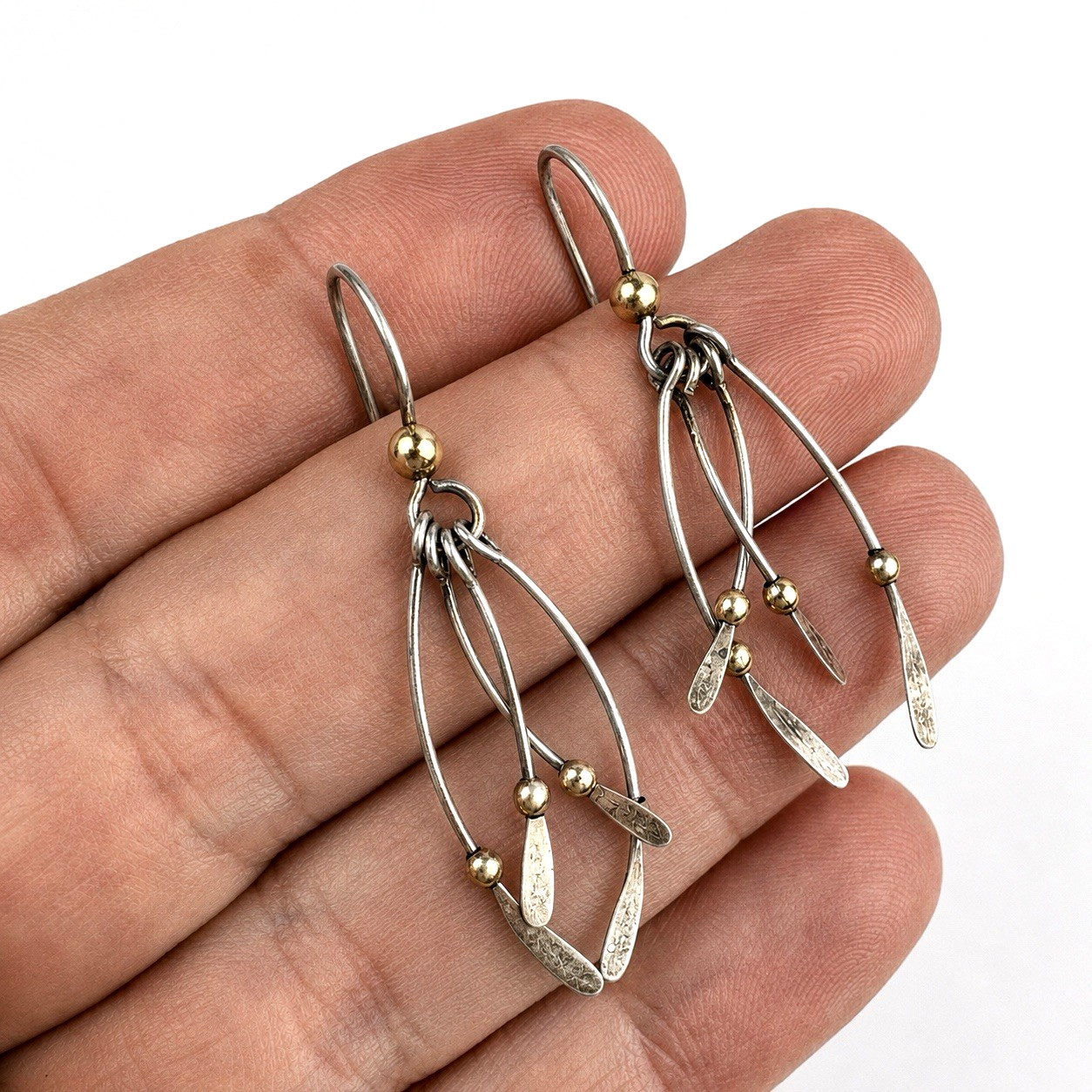 Vintage Sterling Silver 925 Gold Two-Tone Bead Modernist Kinetic Dangle Earrings