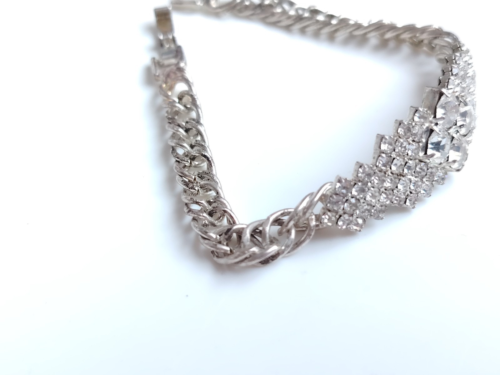 Vintage Riviera Rhinestone Bracelet Silver Tone Snap Clasp Foil Backed Glass