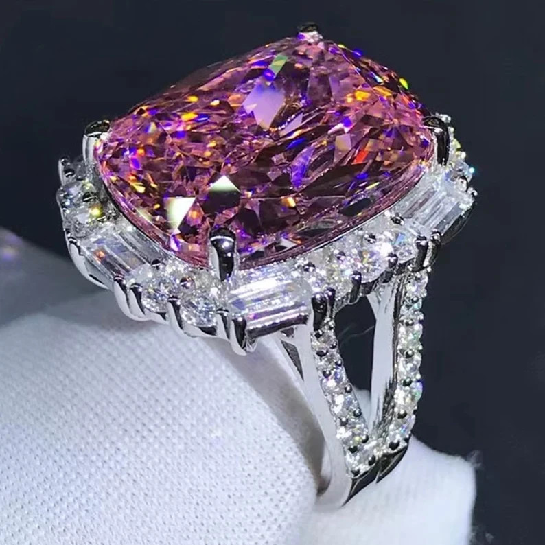RARE 12.00 Ct Certified Cushion Cut Pink Diamond Solitaire Ring, Great Luster