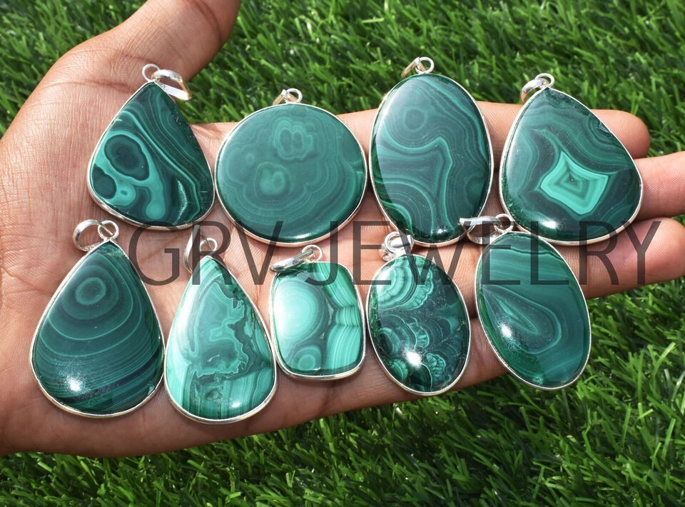 1-500 Pcs Malachite Pendant Wholesale Lot Bulk: Silver Plated WH-28