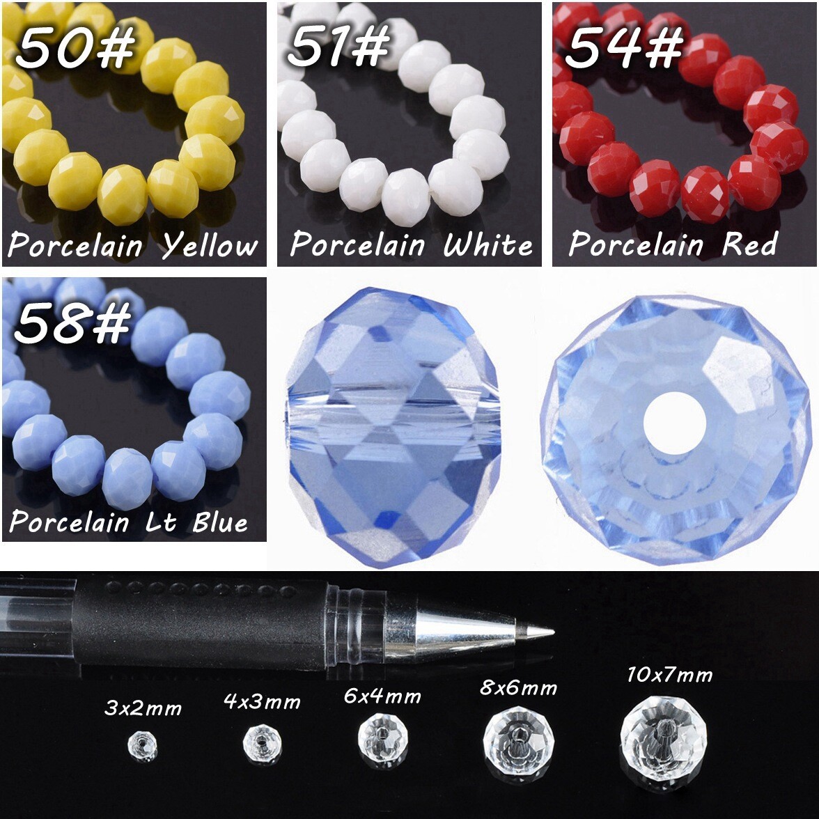 Pure Color 3mm 4mm 6mm 8mm 10mm 12mm Roundelle Faceted Crystal Glass Loose Beads
