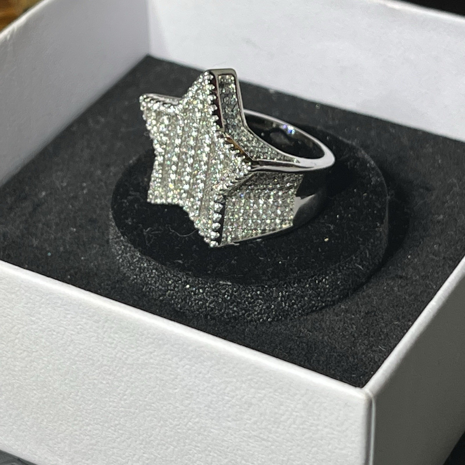Silver Tone Star Masonite diamonds Baguette Statement Ring Size 7