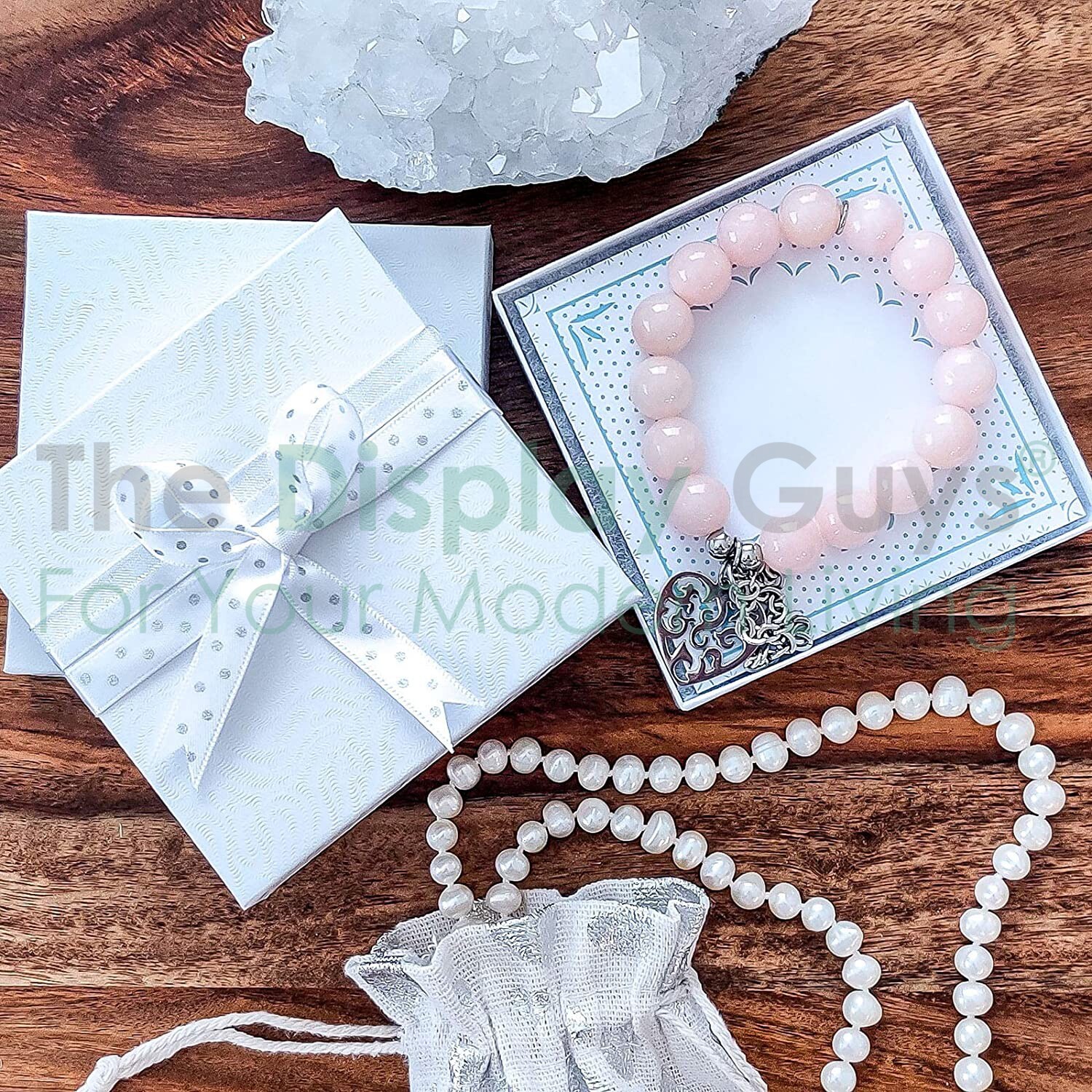 BULK Cardboard Jewelry Gift Boxes w/ Cotton Fill Padding – White Swirl 11 Sizes