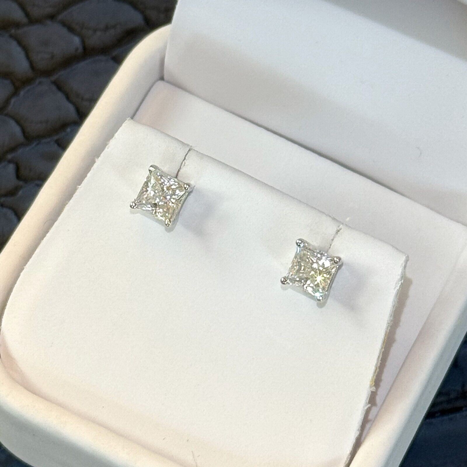 Certified VVS1 Princess Cut Moissanite Stud Earrings – 925 Silver or 14K Gold