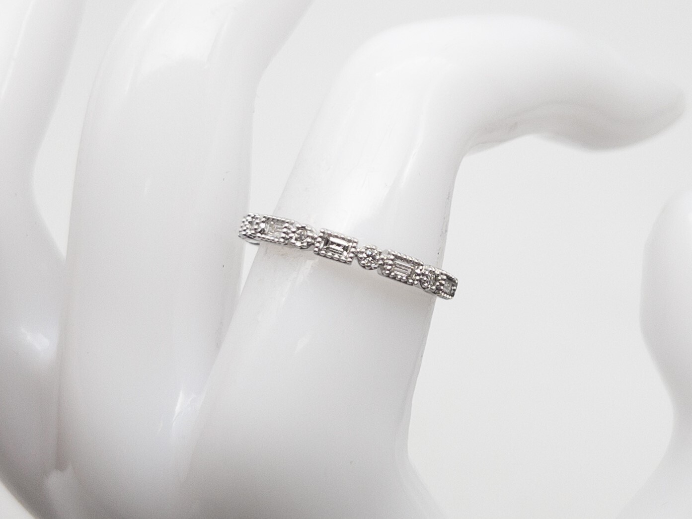 NEW $2400 .75ct VS H Baguette Round Diamond 14k White Gold Wedding Band Ring