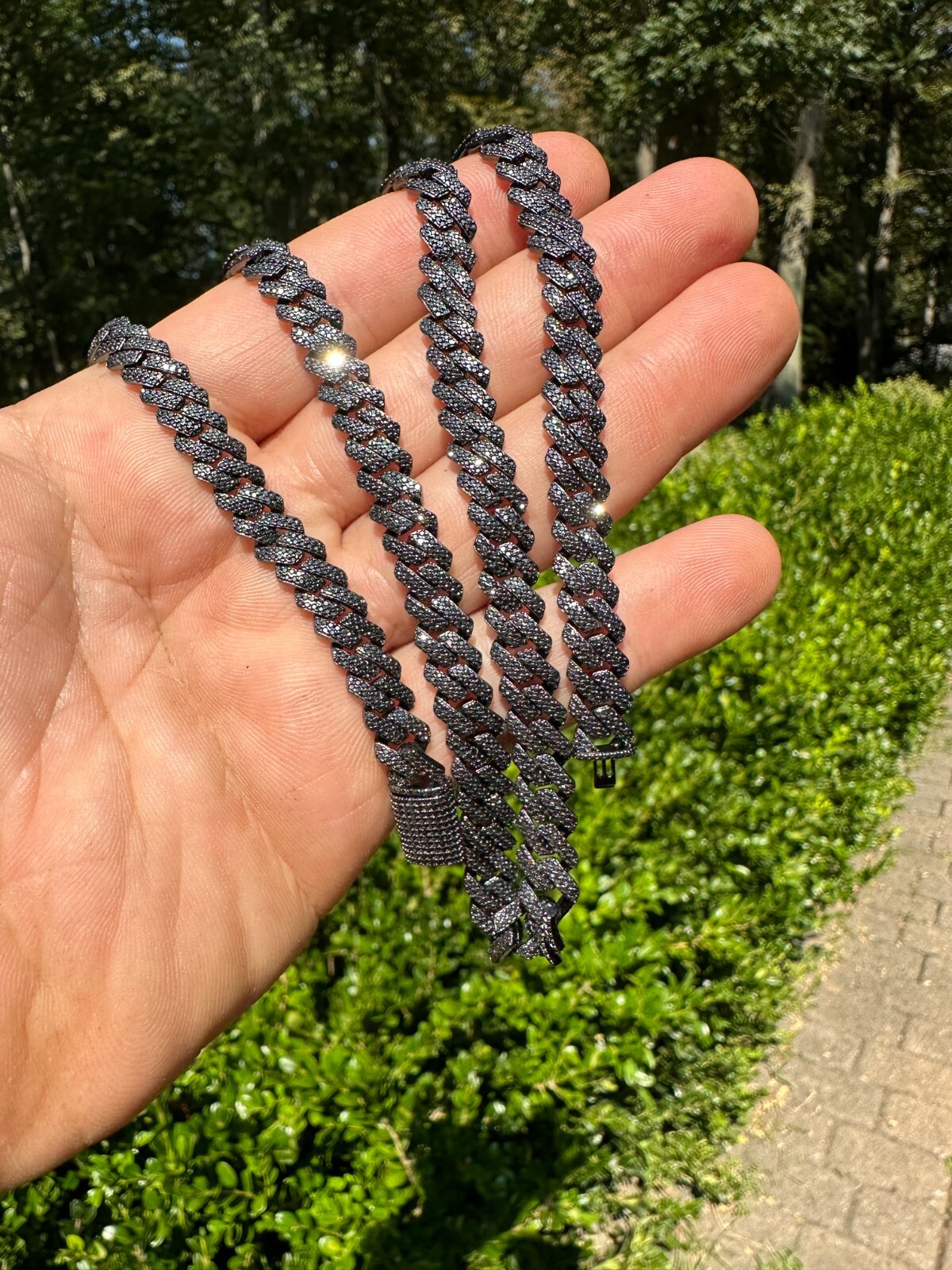 BLACK MOISSANITE 8mm Real Miami Cuban Link Prong Chain Iced 925 Silver Necklace