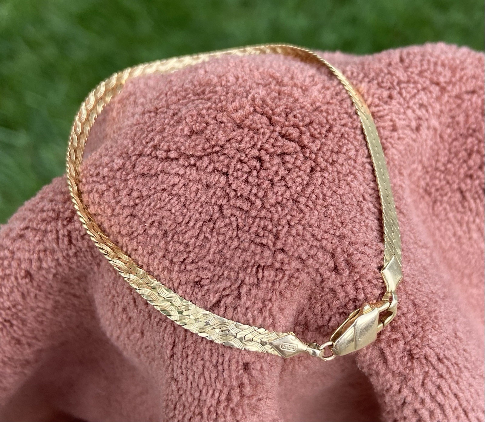 Vintage 14K Gold Reversible Diamond Cut Herringbone Bracelet 7” 3.15g 4mm
