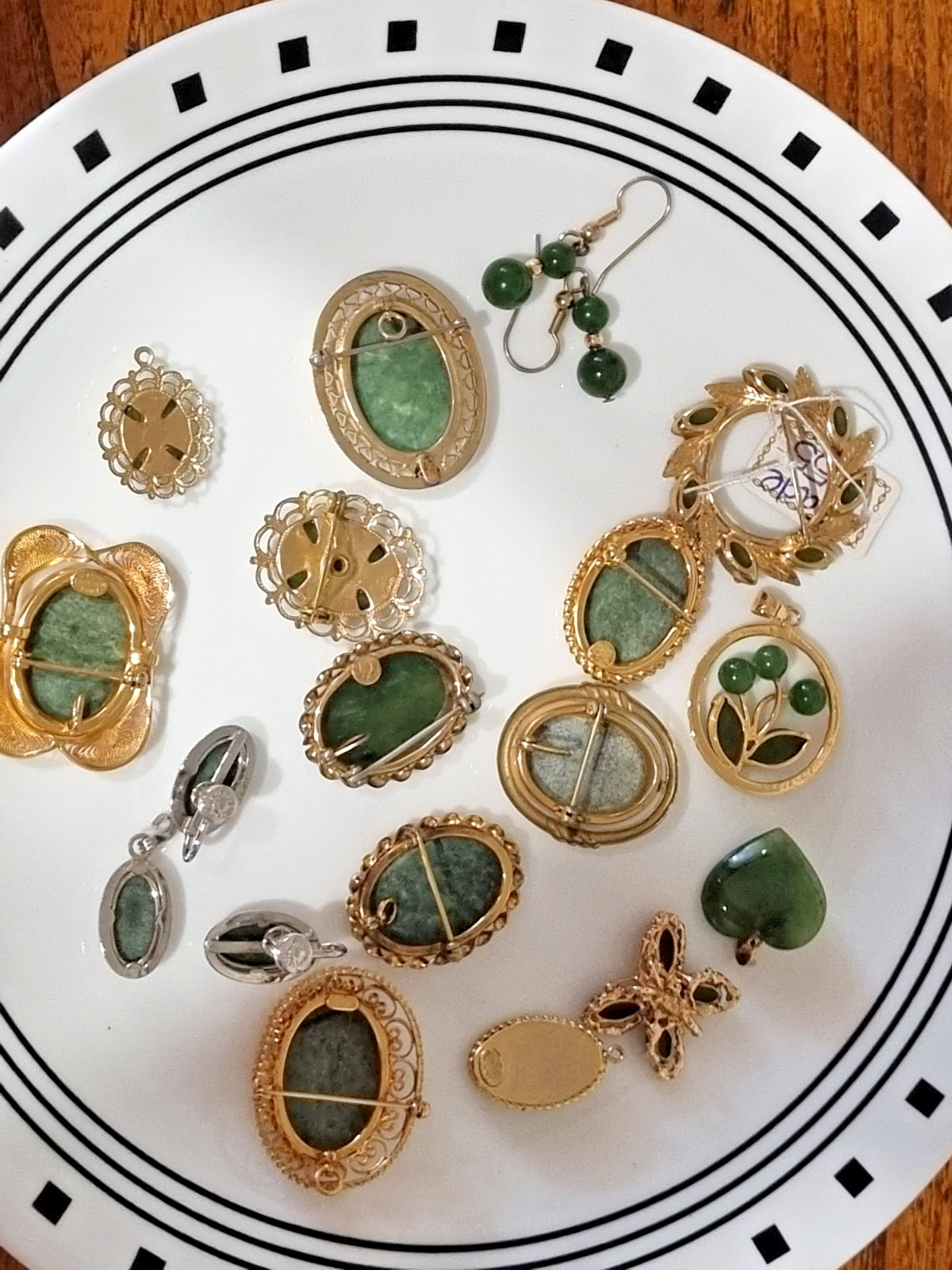 Vintage Genuine Jade 12K Gold Filled Brooch Pendant Lot 1950s USA see Video 74gm