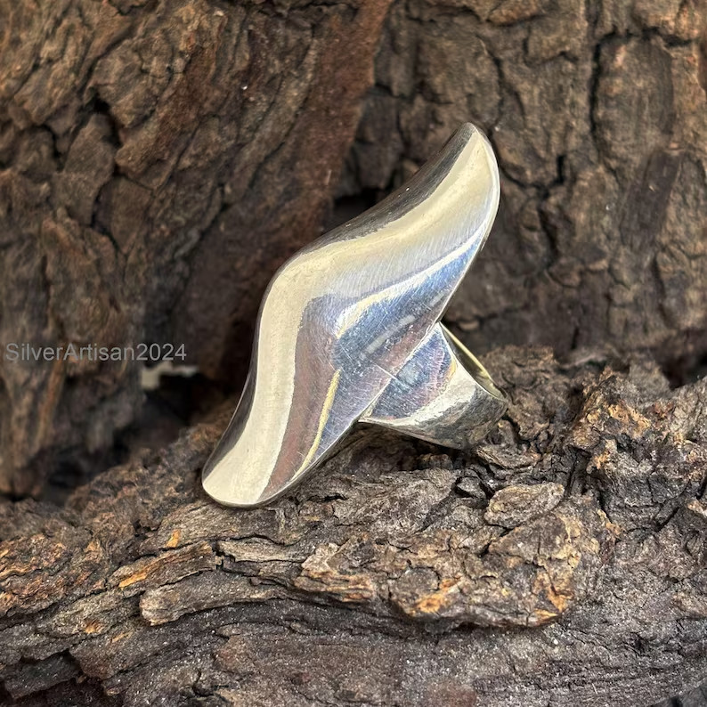 Handmade Sterling Silver Full Finger Ring: Long Boho Statement Jewelry All Size