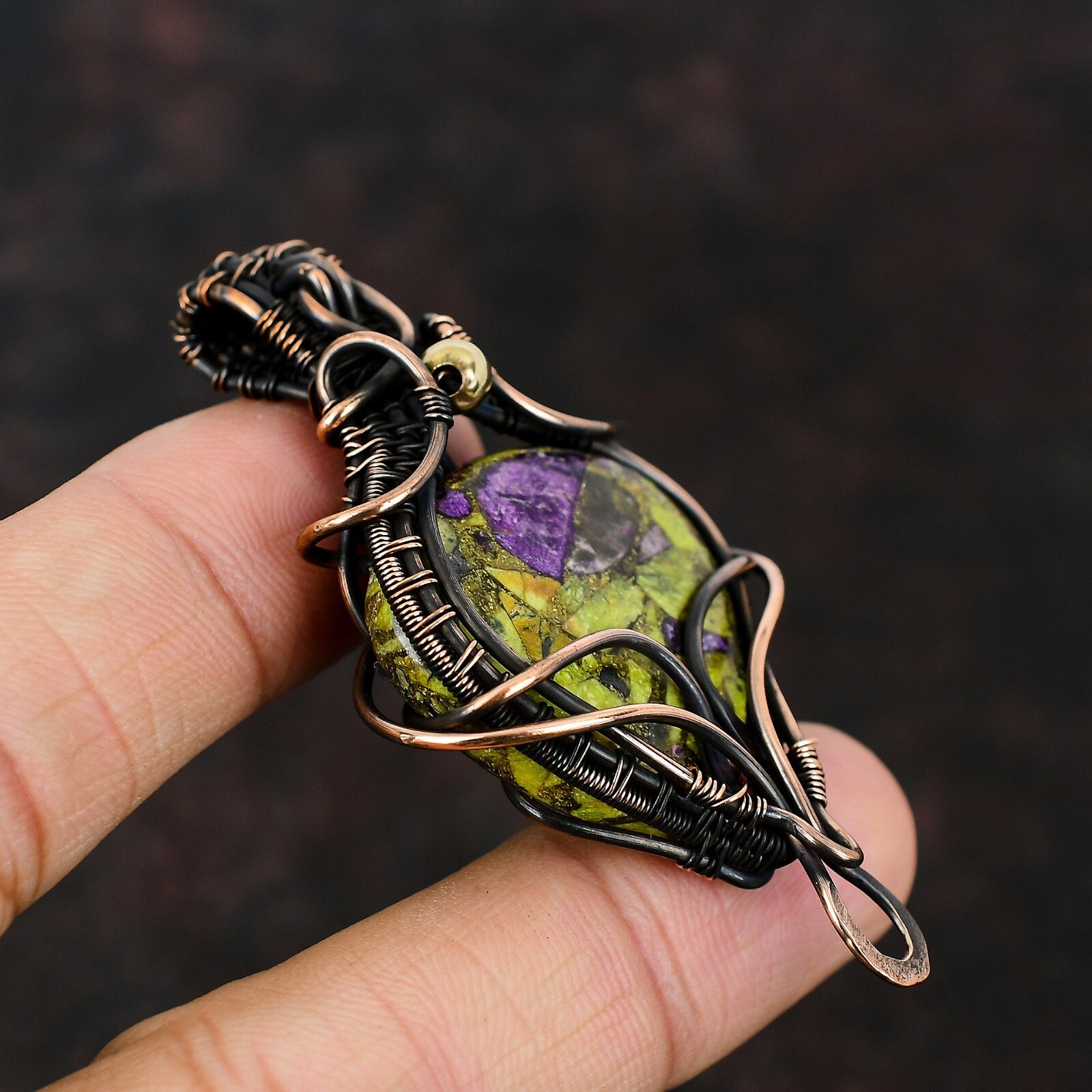 Stichtite Gemstone Jewelry Copper Birthday Gift Wire Wrapped Pendant 2.72″