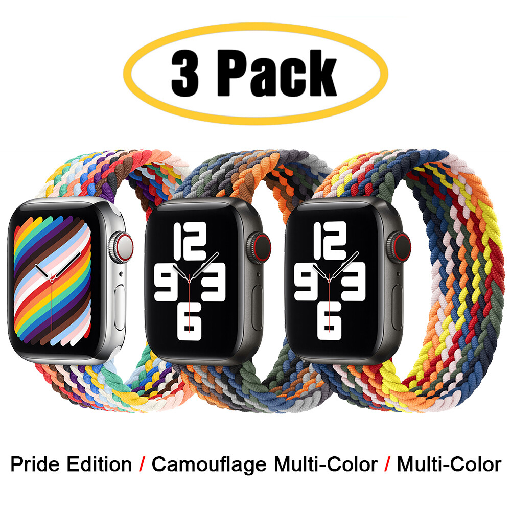 3 PACK For Apple Watch 10 9 8 7 6 5 4 44/45/49mm Braided Solo Loop Band Strap