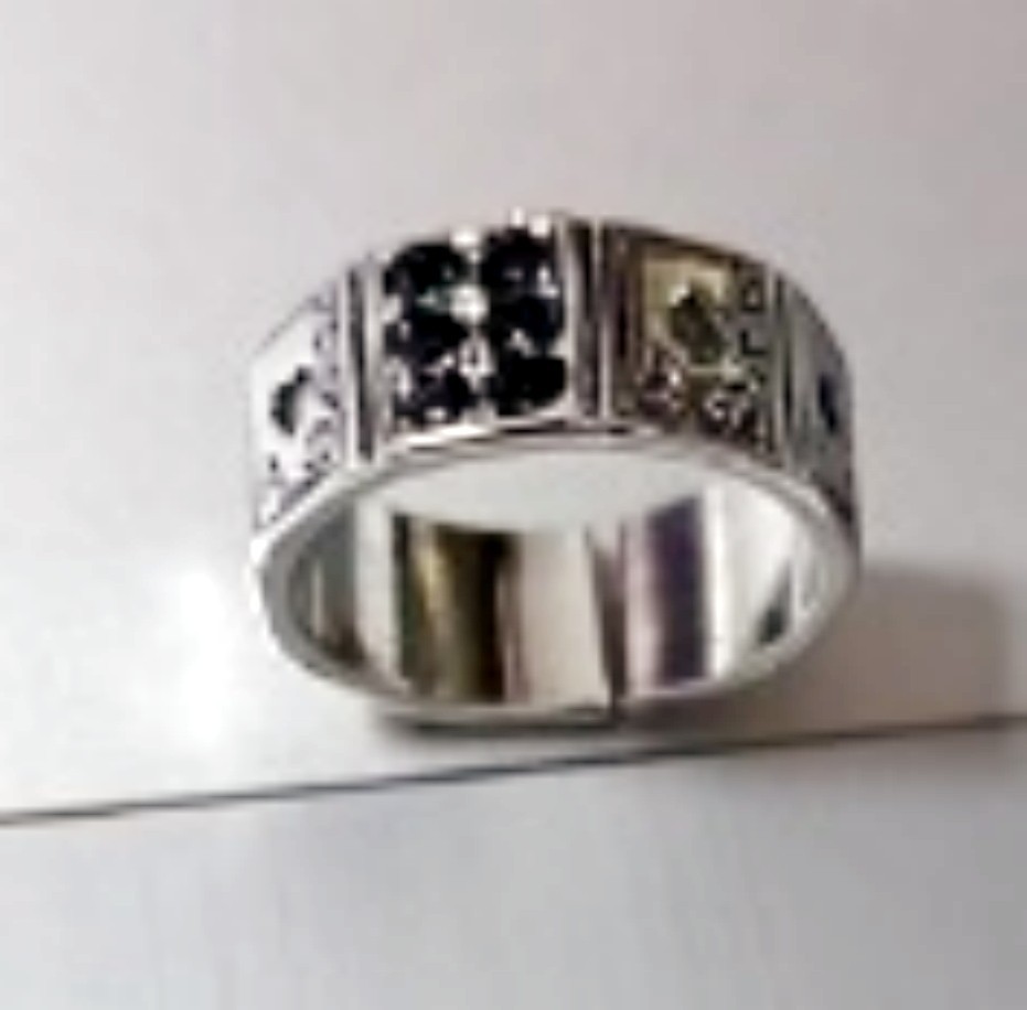 Retro Silver Plated Alloy Open Ring Black CZ Adjustable Punk Lucky Open Ring