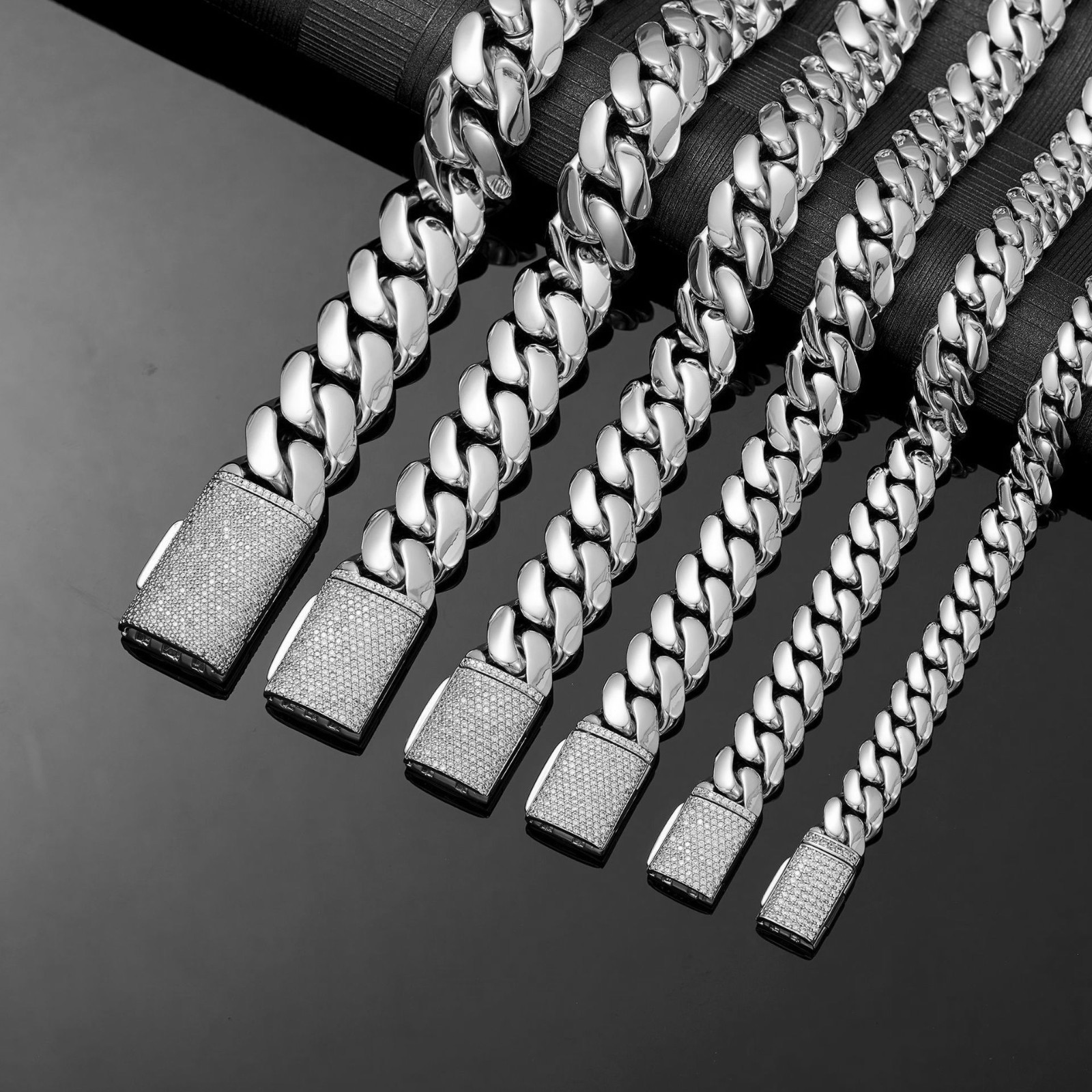 8-22MM Stainless Steel Miami Hip Hop Cuban Chain Necklace Bracelet CZ Clasp
