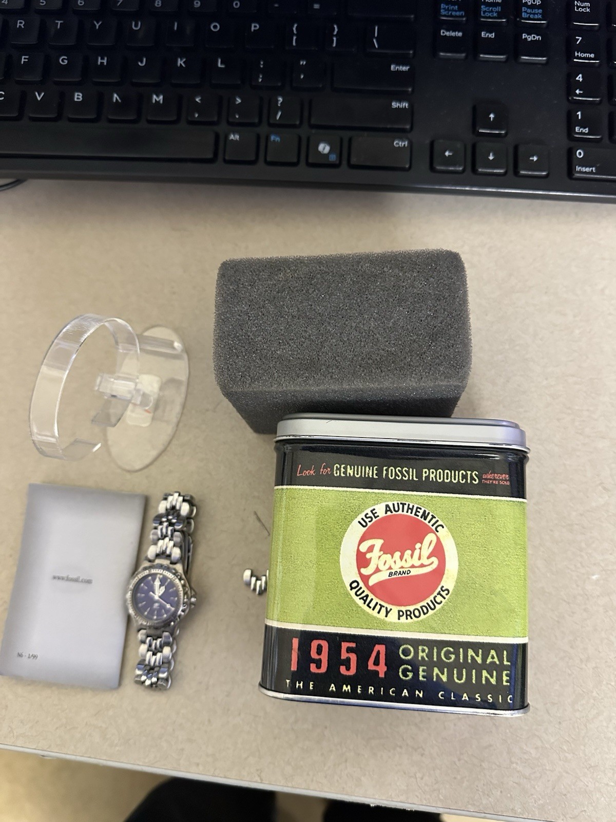 USED Fossil Blue AM-3099 Ladies Watch – Blue Dial, Stainless Steel, Box & Manual