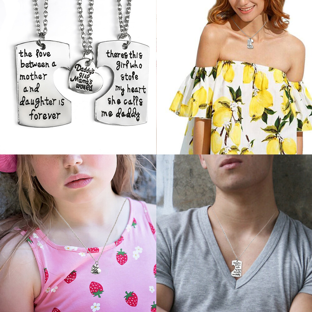 3Pcs Dad Daughter Mommy Keychain Pendant Necklace Family Jewelry Birthday Gift