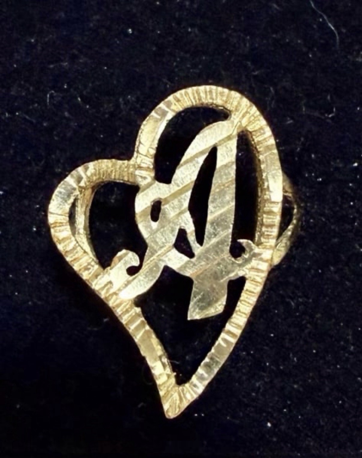 10K Yellow Gold Vintage Large Diamond Cut Initial A Heart Size 7 Ring