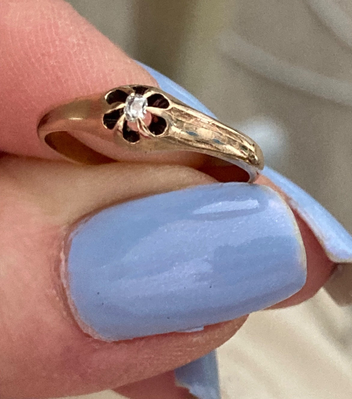 Antique Belcher 10K Rose Gold Old Mine Cut Diamond RING, Size 6.5, 1.6 Grams