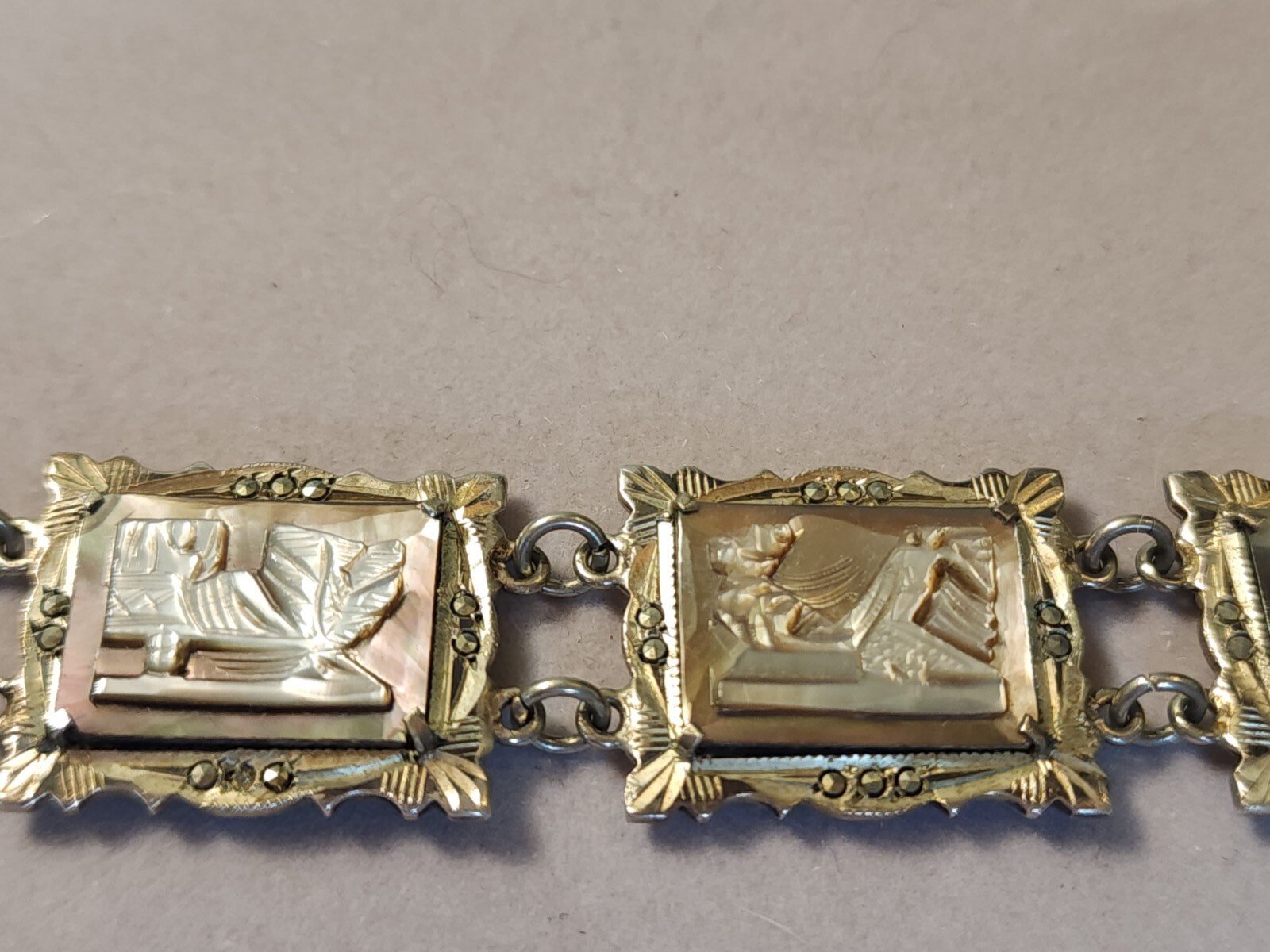 Vtg 30s 800 Silver Italy hand-Carved Cameo Bracelet 7 Greek Gods Days Week