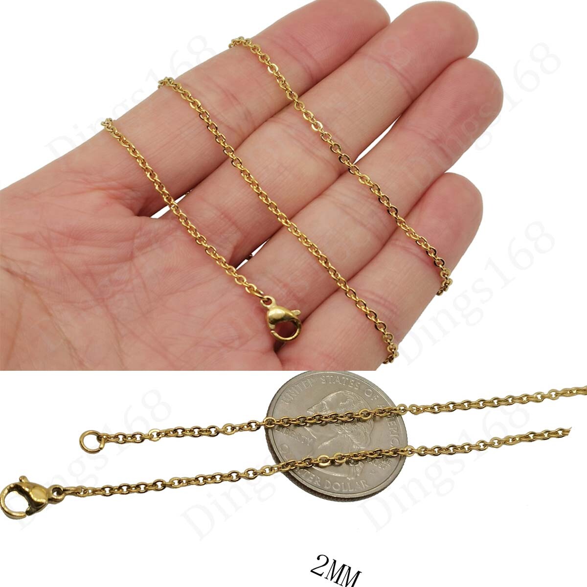 18K Gold Filled Tarnish-Resist/Nickel-Free 20inch 2mm Cable Chain Necklace Q146G