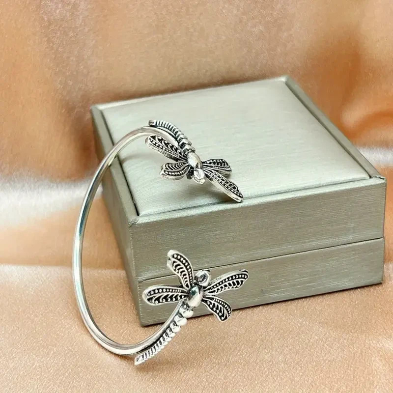 Elegant 925 Sterling Silver Dragonfly Unique Wristband Bracelet Bangle Cuff