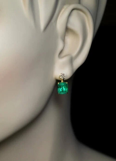 2Ct Lab-Created Emerald Women Solitaire Stud Earrings 14K Yellow Gold Plated