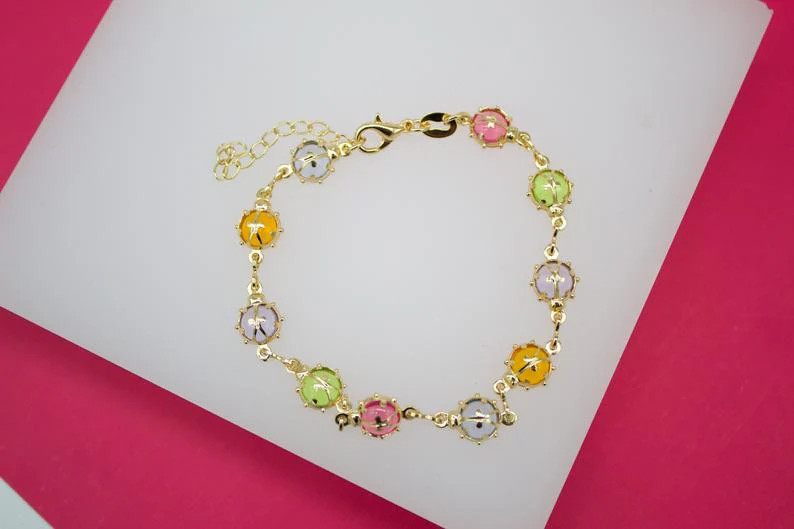 MultiColor CZ Lady Bug Charm Bracelet (I147)