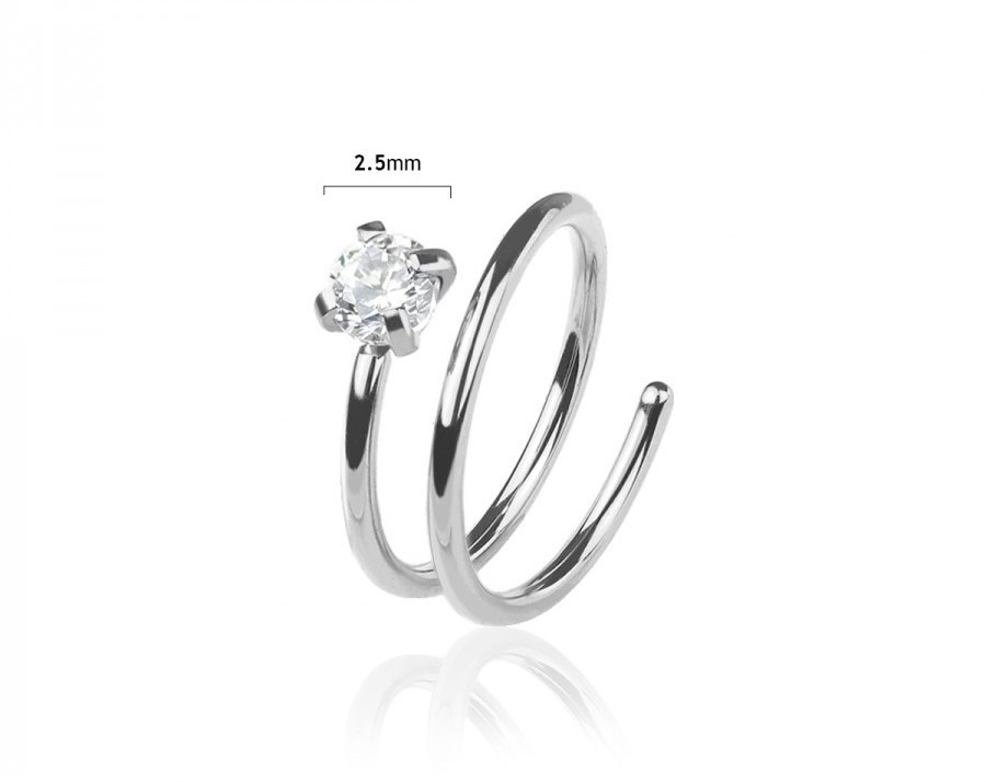 Stainless Steel Double Hoop w/ 2.5mm Clear CZ Nose Ring Annealed Silver & Gold