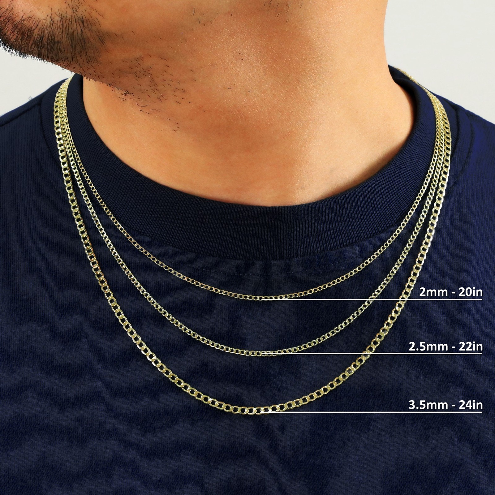 14K Yellow Gold 2mm-7.5mm Cuban Link Curb Chain Necklace Mens Womens, 16″- 30″