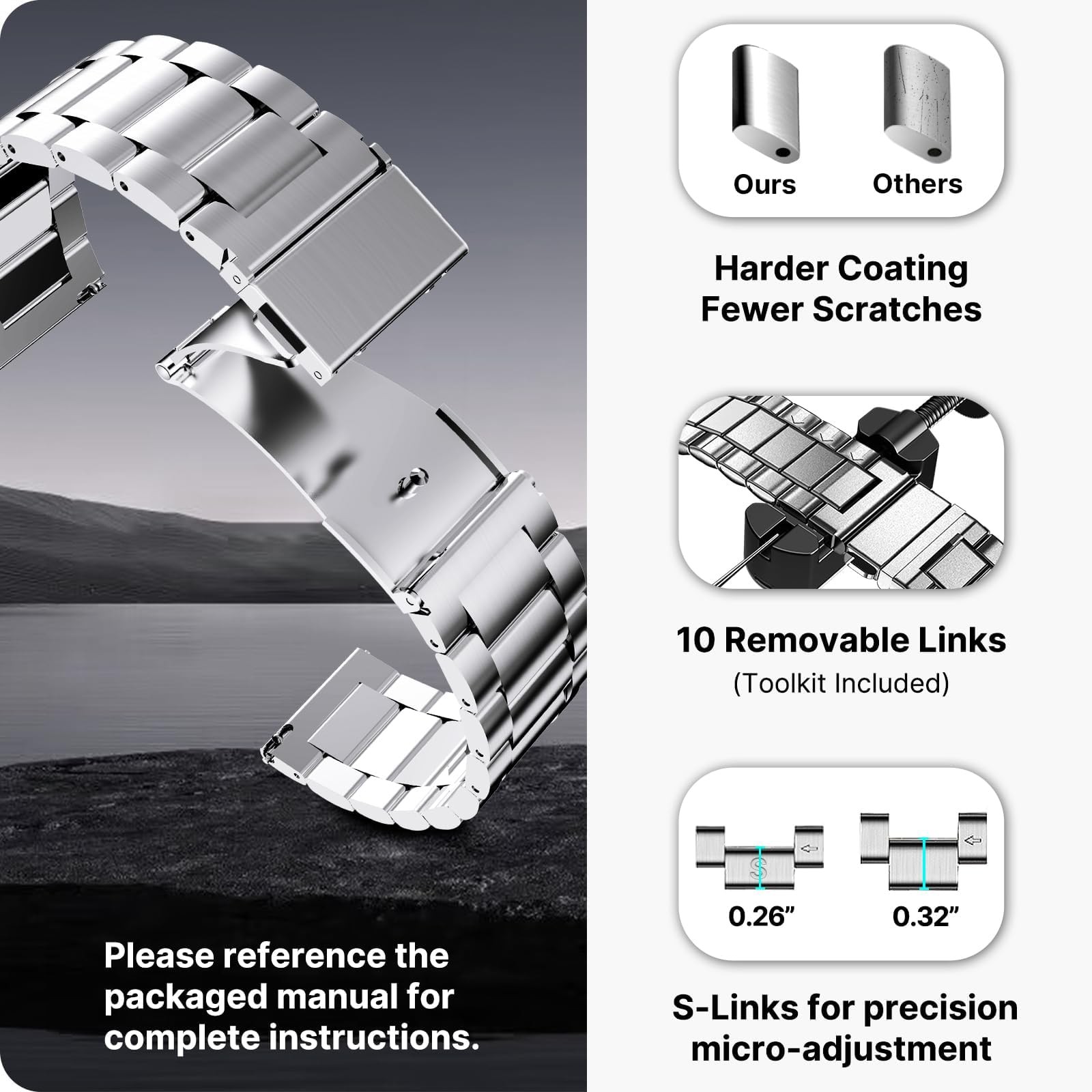 Fullmosa Stainless Steel Watch Band 16mm 18mm 19mm 20mm 22mm 24mm, Quick Rele…