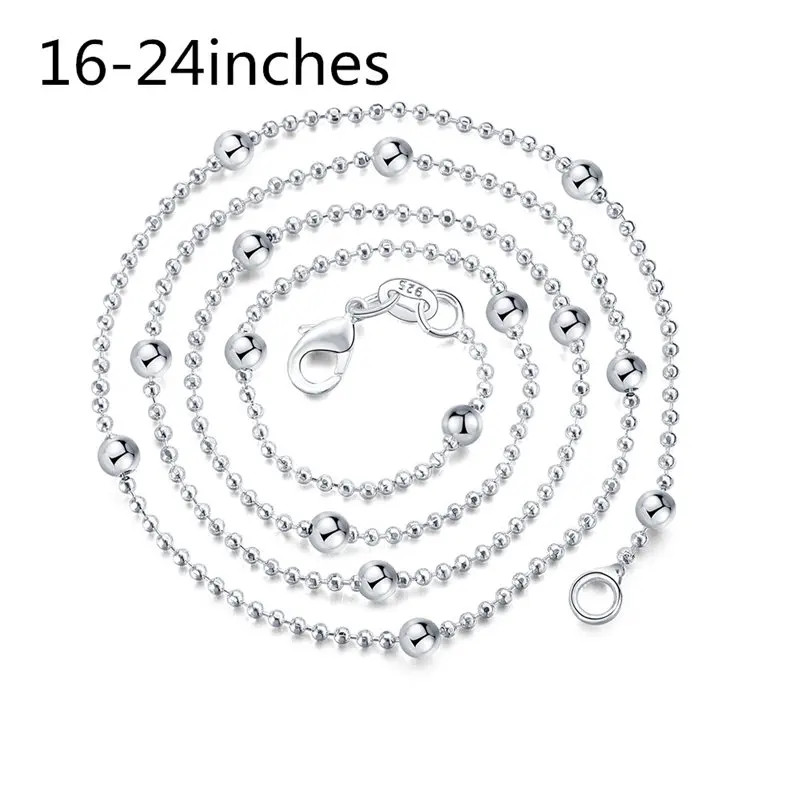925 Sterling Silver Sweater Bead Chain Women Necklace Fine Jewelry 16-24 Inches