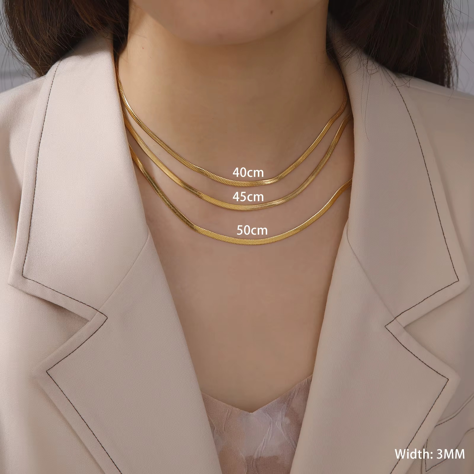 Stainless Steel Snake Chain Necklace Gold Herringbone Choker Unisex Jewelry Gift