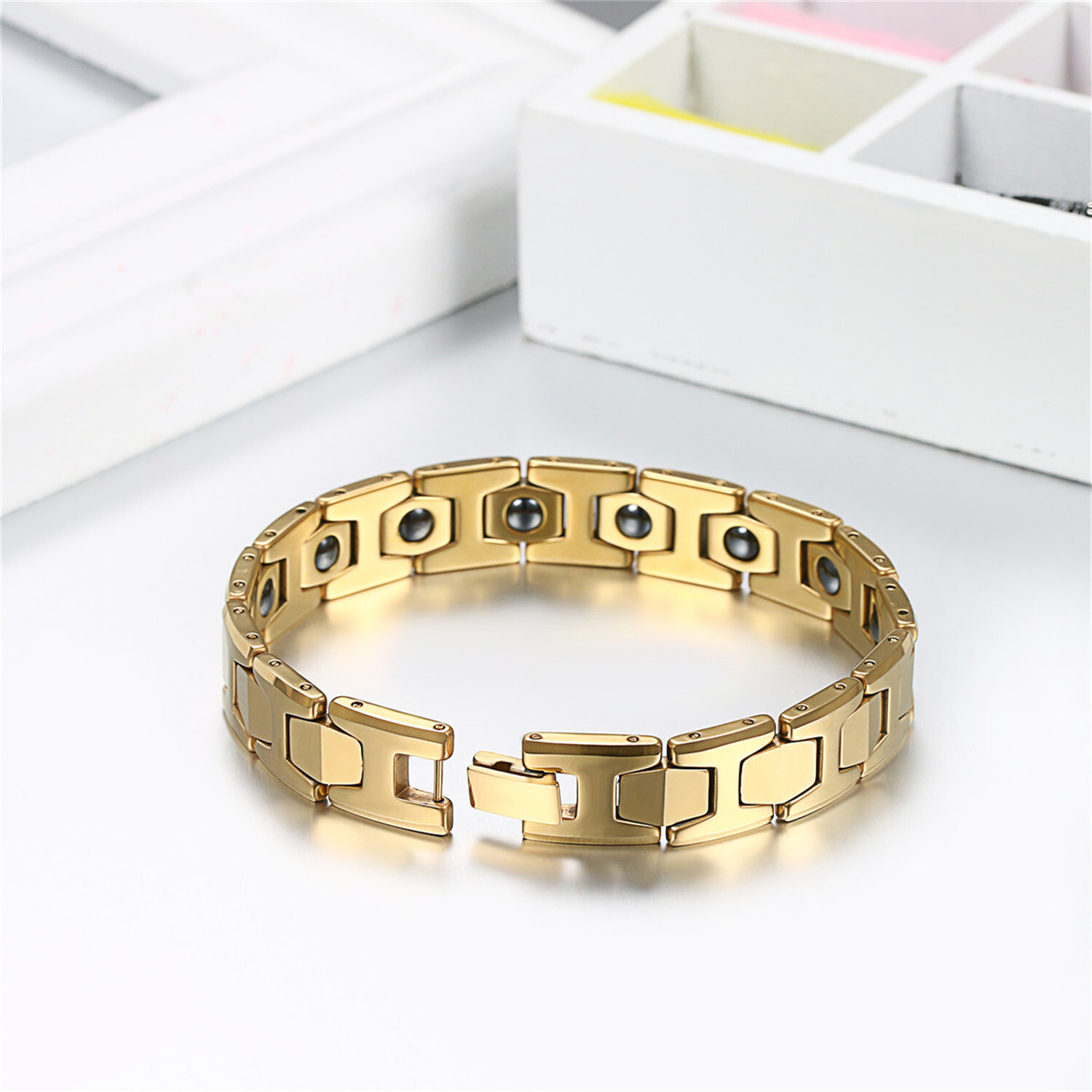 Men’s Polished Tungsten Carbide Magnetic Energy Therapy Power Bracelet Golf Link