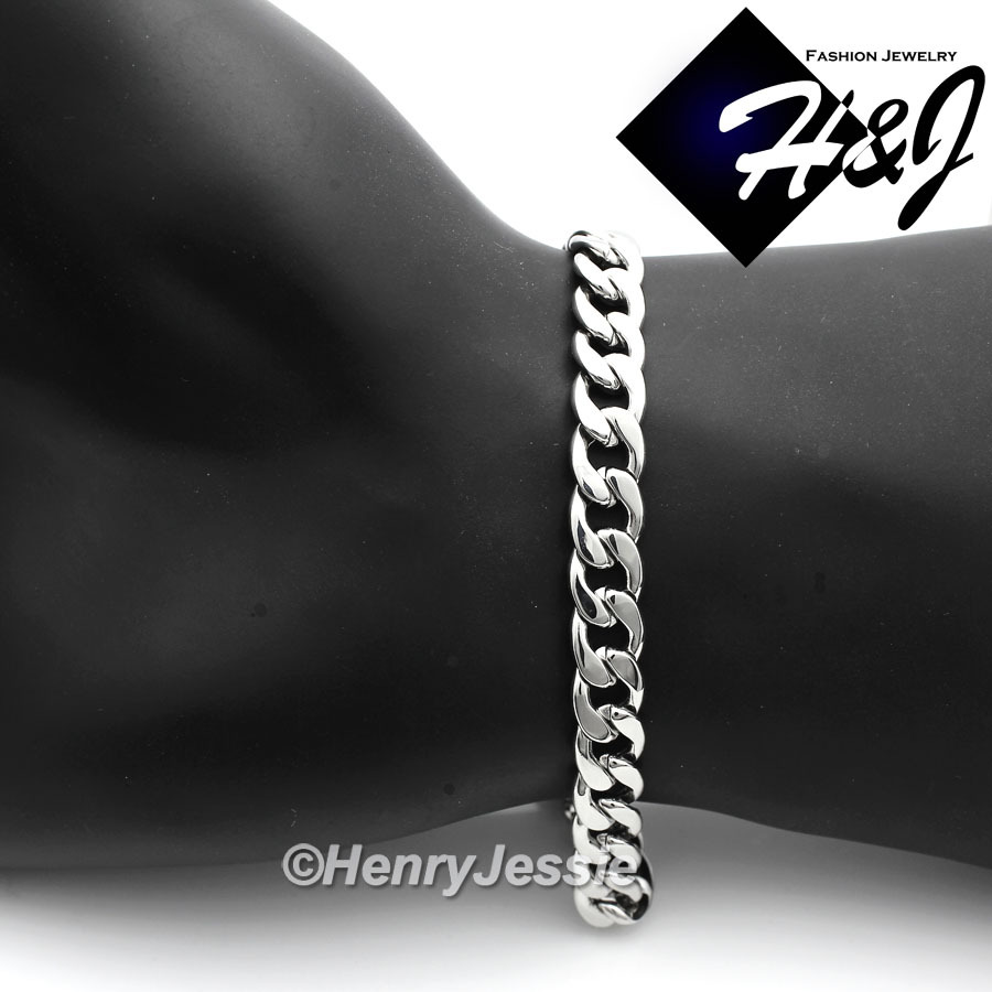 8.5″Men’s Women’s Stainless Steel 7mm Silver Cuban Curb Link Chain Bracelet