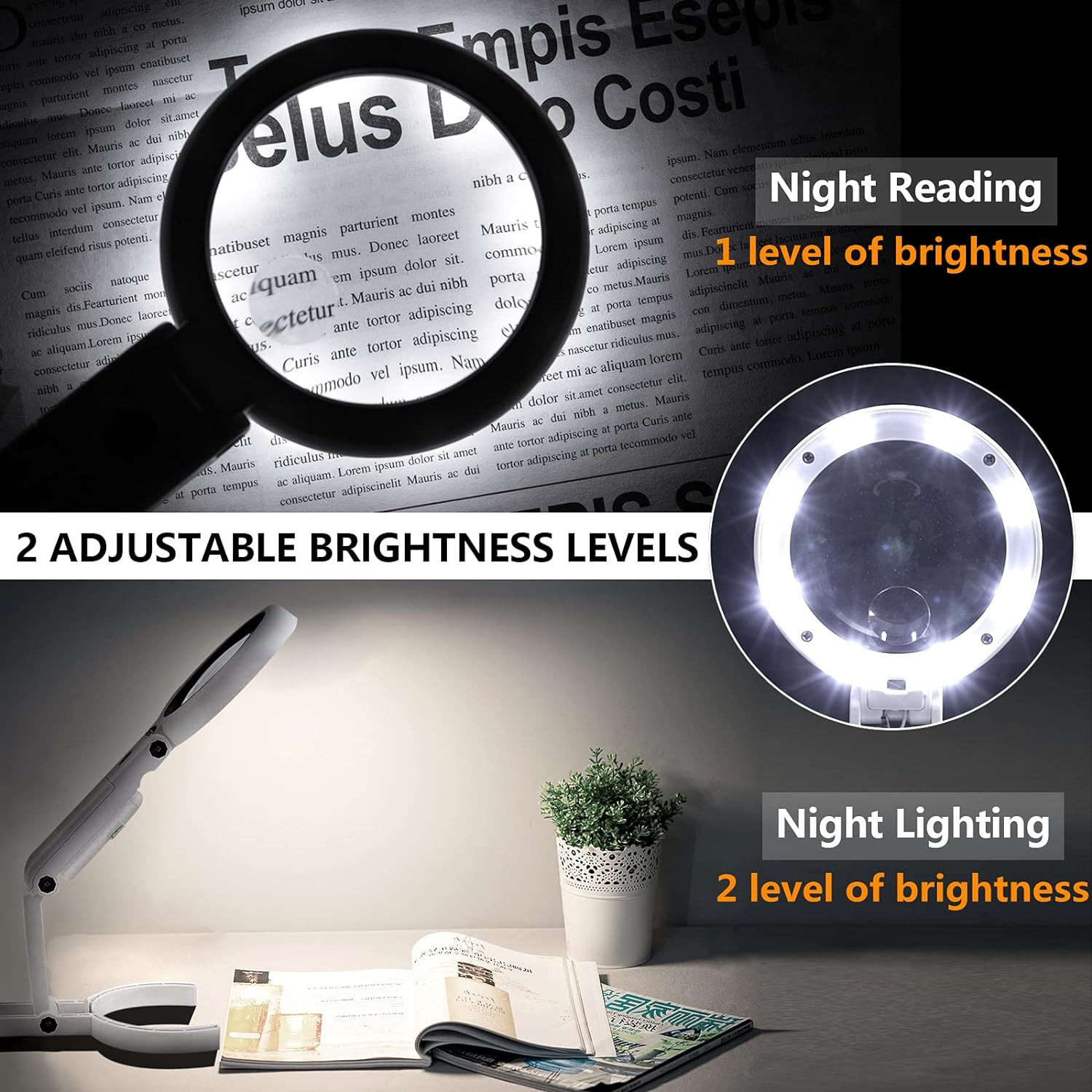 30X 10X Magnifying Glass with Light and Stand, Foldable Handheld Large Magnifyin